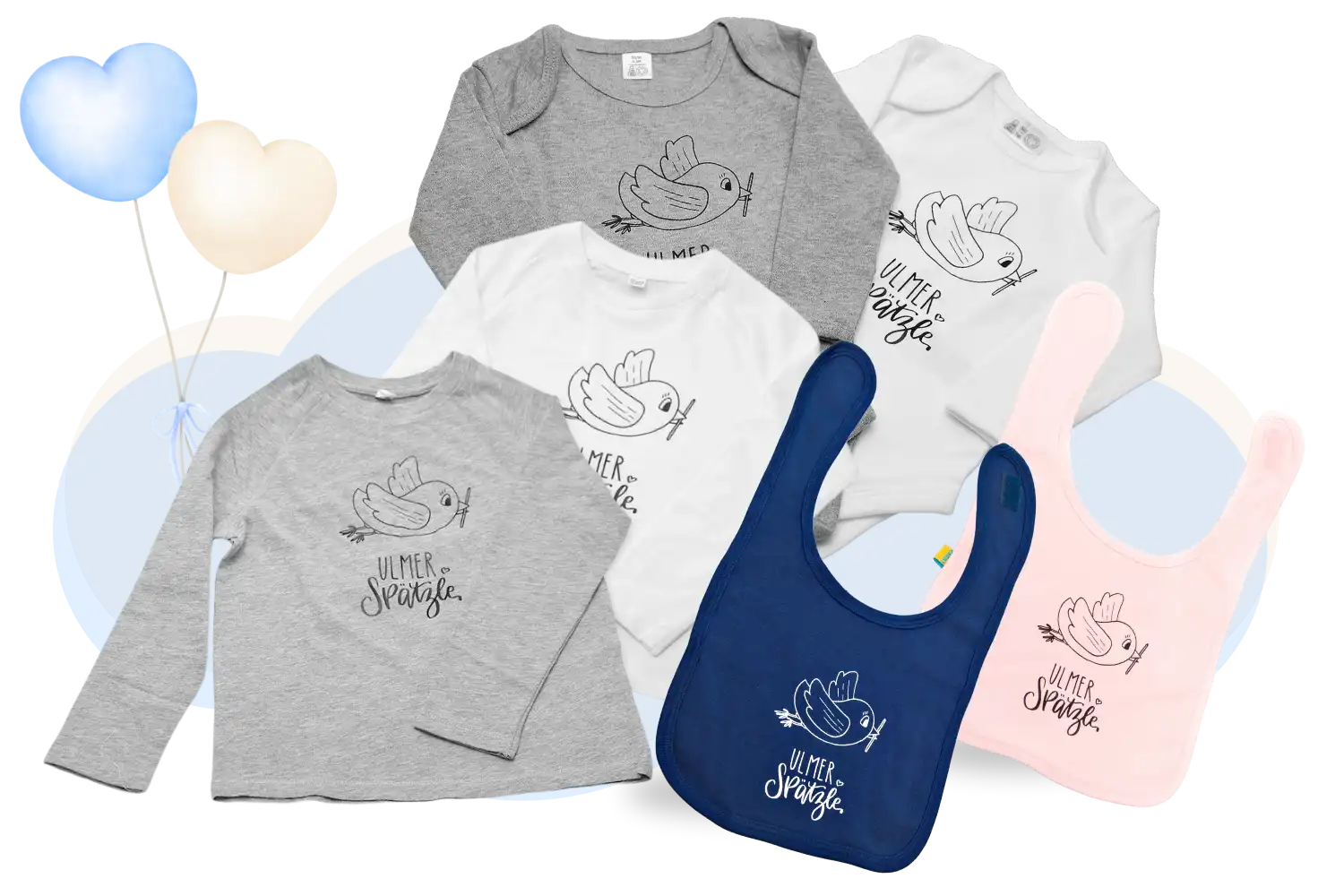Kindermode wie Shirts und Lätzchen