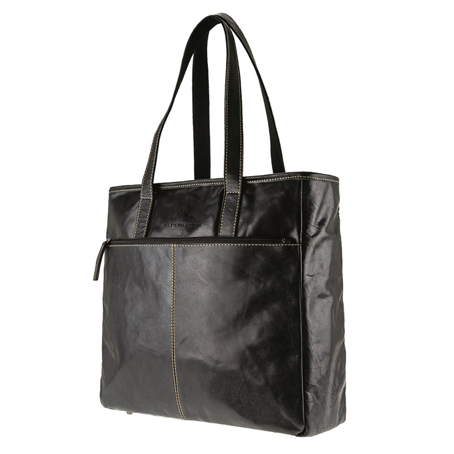 Die Handtasche aus Büffelleder für Damen ist eine schwarze Ledertasche mit zwei Schultergurten, einer Reißverschlusstasche vorne und Kontrastnähten. Es verfügt über ein elegantes Design, ein Reißverschluss-Hauptfach und ein wasserabweisendes Innenfutter für zusätzlichen Schutz.