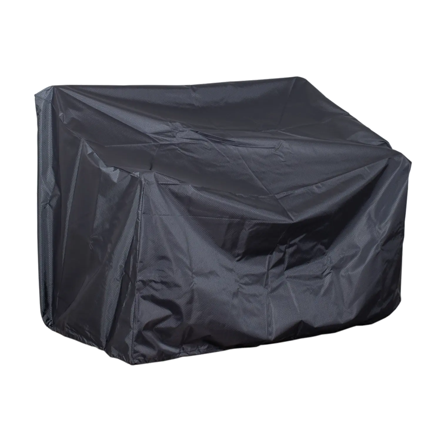 Eine schwarze Abdeckhaube für eine Gartenbank. 2 Sitzer