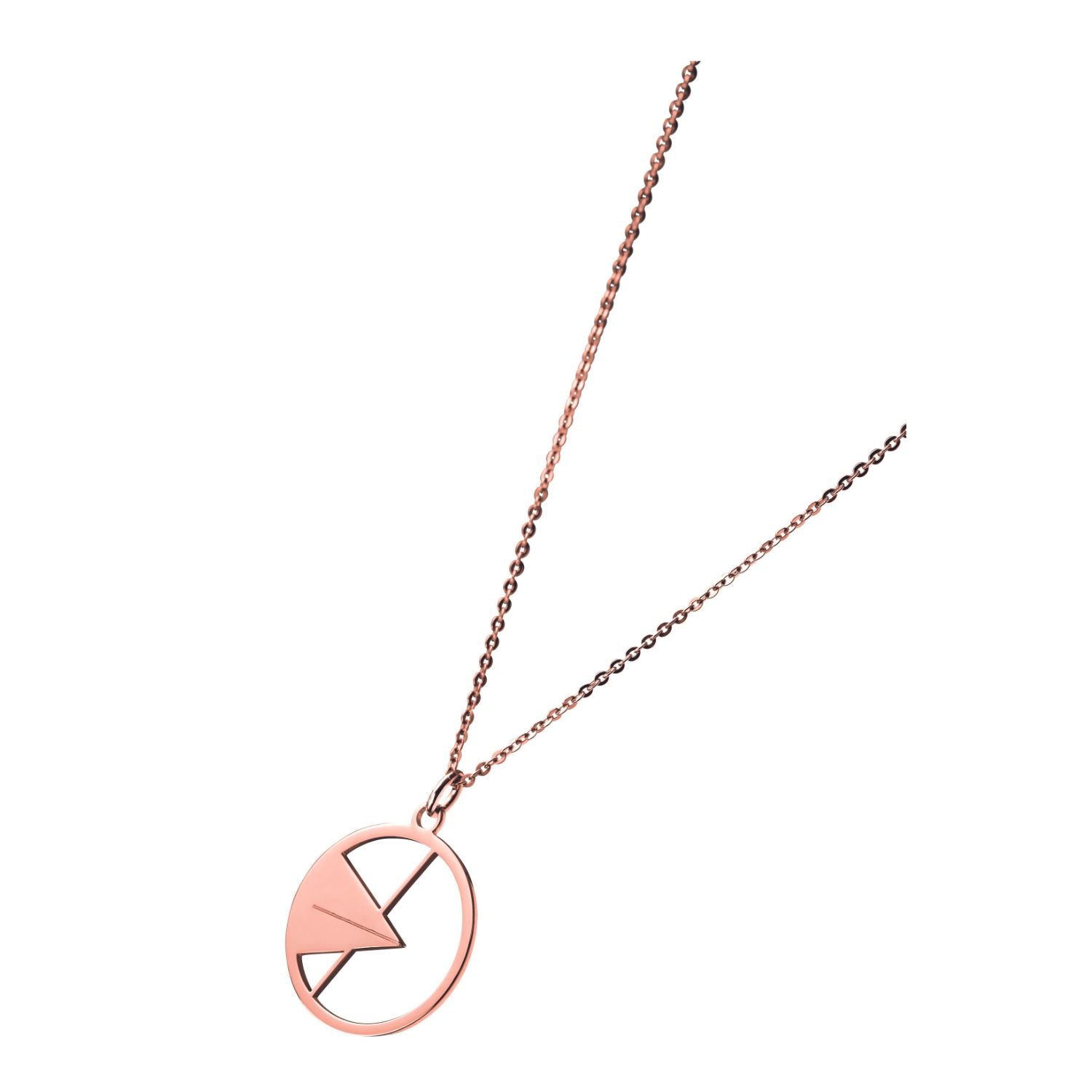 Eine Halskette aus Roségold mit einer feinen Kette und dem Anhänger „Ulmer Spatz“ – ein runder Anhänger mit minimalistischem Cut-Out-Design, der ihn zu einem auffälligen Schmuckstück für jede Sammlung macht.
