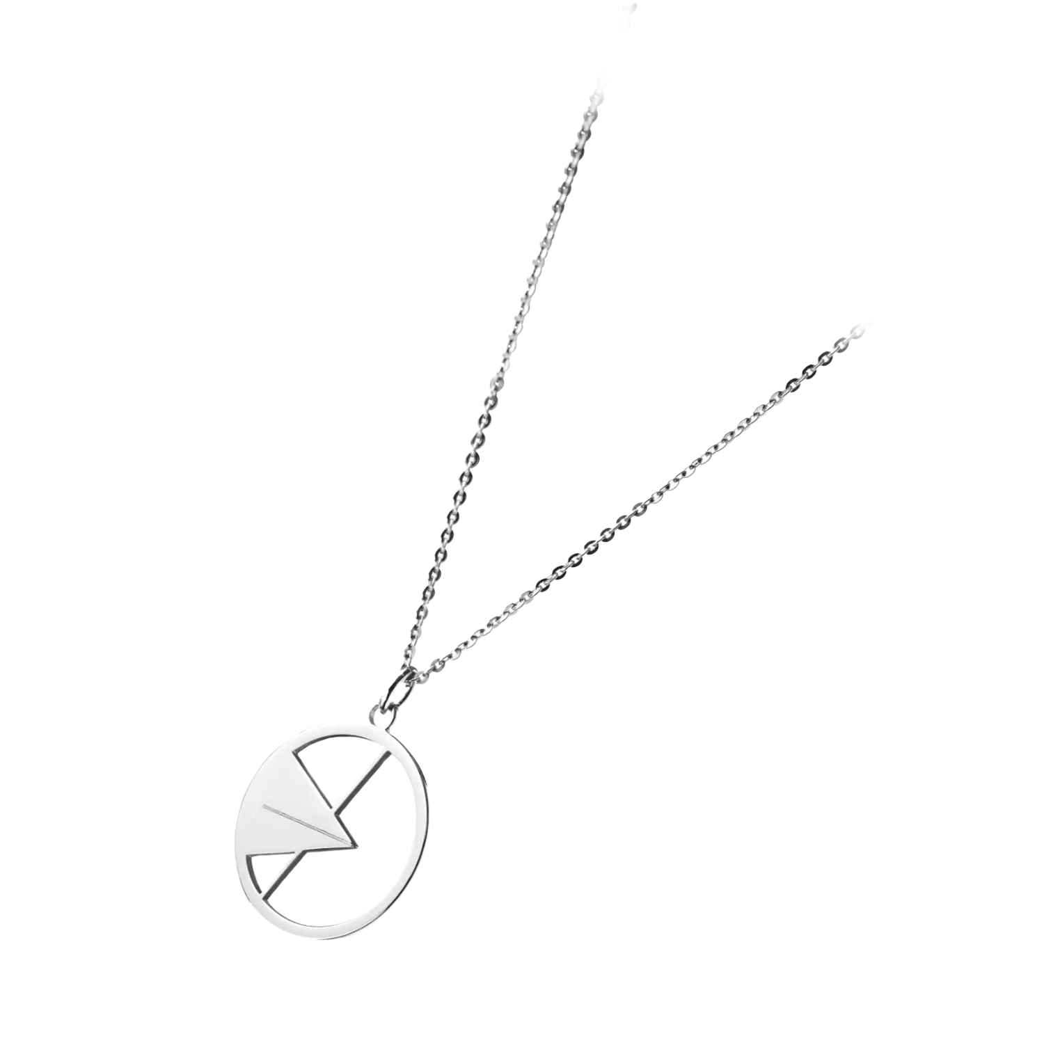 Der Anhänger und die Halskette „Ulmer Spatz“ verfügen über einen runden Anhänger mit geometrischem Zickzack-Design in Silber – ein auffälliges Stück für jede Sammlung.