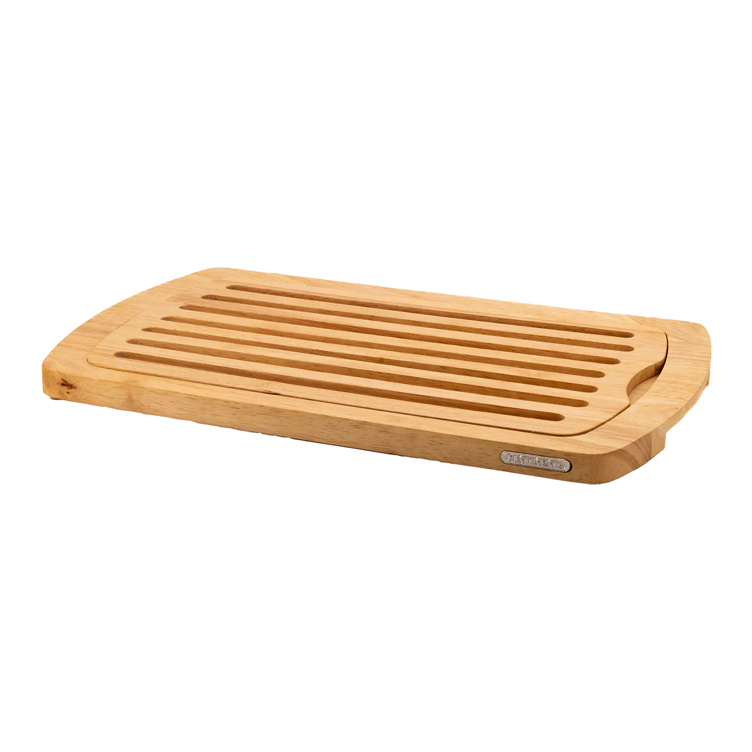 Das Hartholz Brotschneidebrett hat parallele Rillen zur Krümelkontrolle und einen kleinen Griff zur einfachen Handhabung. Als Naturprodukt verbindet es Funktionalität mit einem organischen Touch.