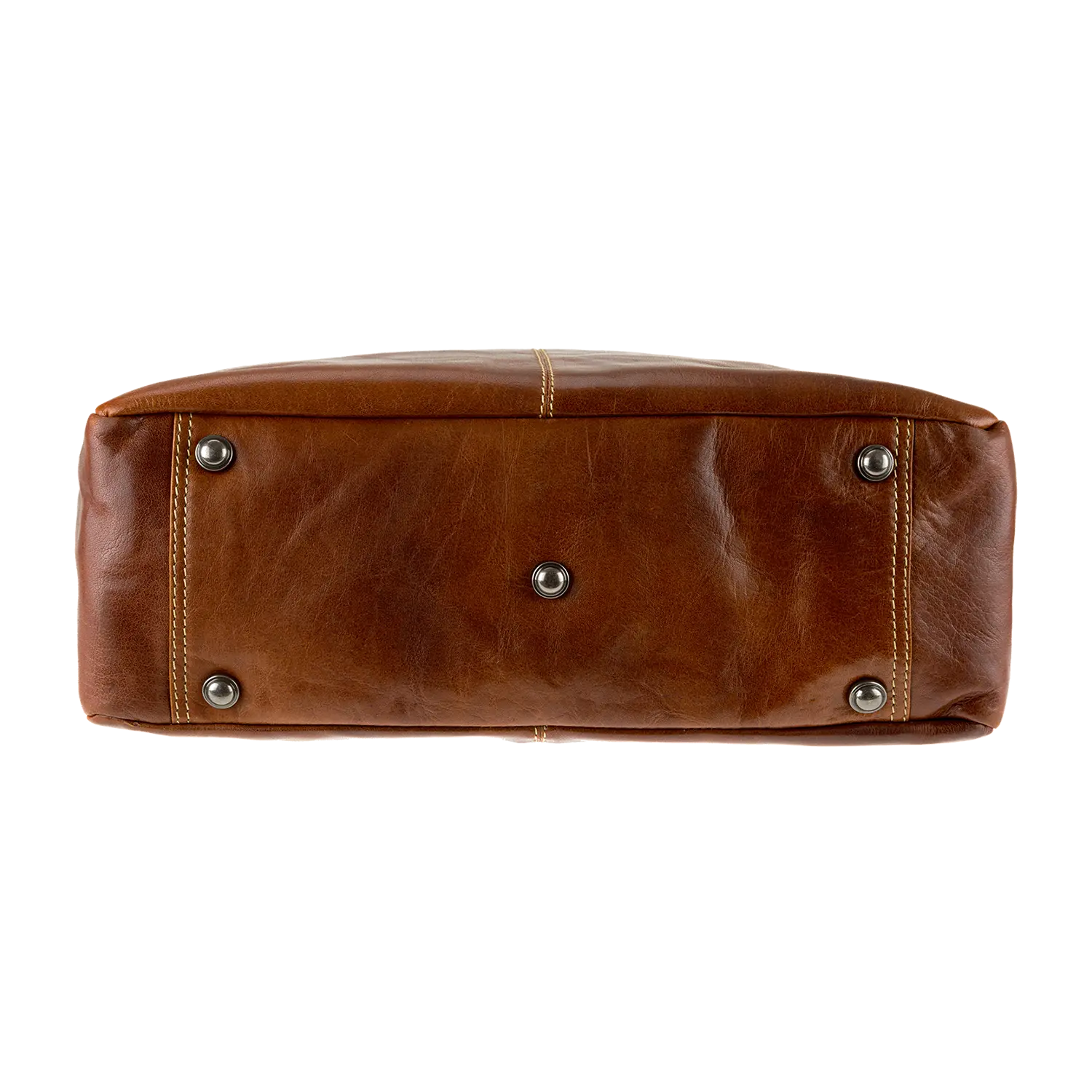 Die Unteransicht der Business Handtasche ARCO zeigt fünf Metallnieten, sichtbare Nähte an den Rändern und ein Reißverschluss-Hauptfach für zusätzlichen Komfort.
