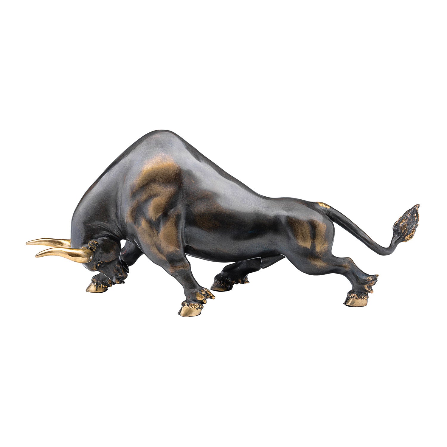 Die Bronzeskulptur „The Energy Black“ zeigt einen Stier in dynamischer, nach vorne geneigter Pose. Sie wurde im Wachsausschmelzverfahren gefertigt. Der Kopf des Stiers ist gesenkt, die Hörner nach vorne gerichtet. Die Muskulatur wird durch Gold an Hörnern, Hufen und Schwanz vor einem schlichten weißen Hintergrund hervorgehoben.