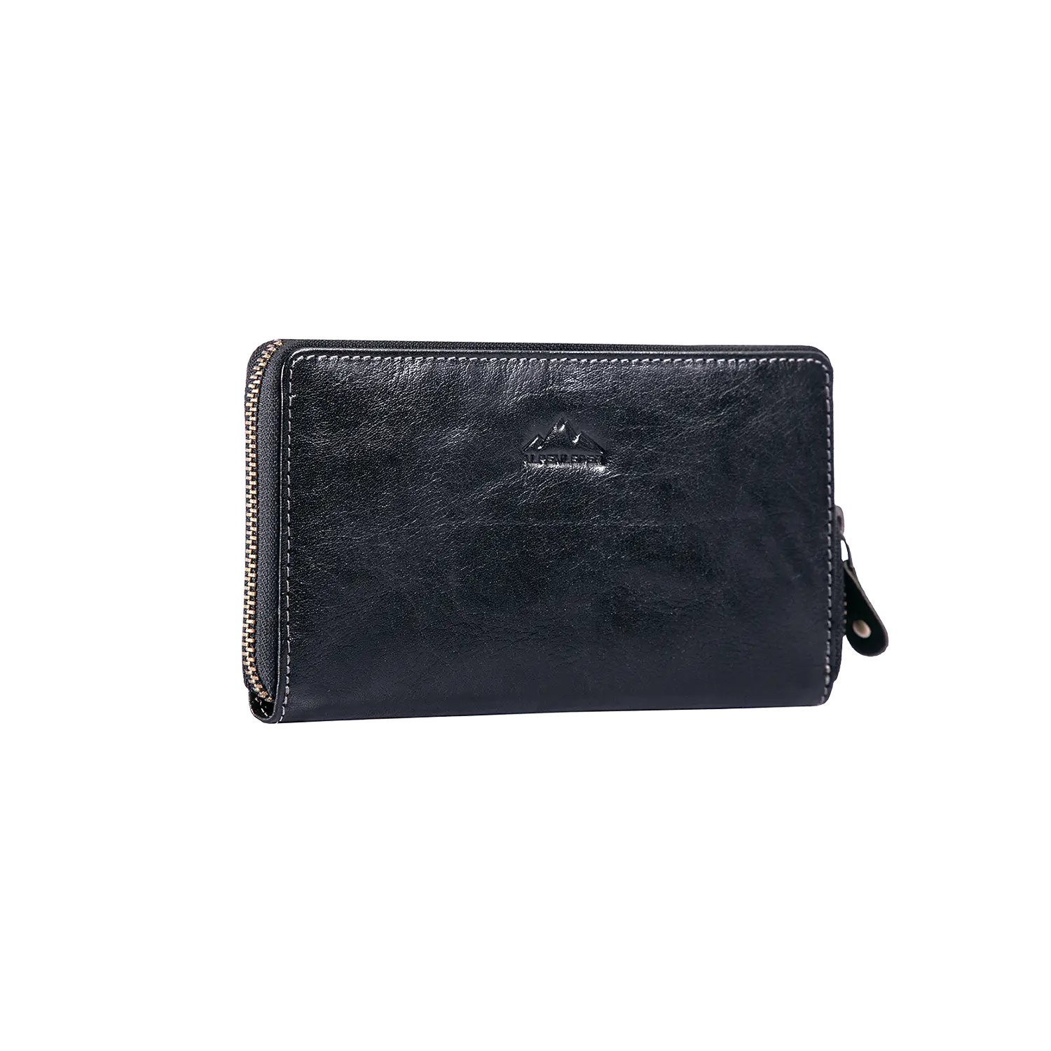 Der Damengeldbeutel EDELWEISS ist eine schwarze Lederbrieftasche mit Reißverschluss und dezenter Logoprägung. Er bietet RFID-Schutz für mehr Sicherheit. Sein schlankes Profil und das elegante Design machen ihn perfekt für alle, die Wert auf Stil und Funktionalität legen.