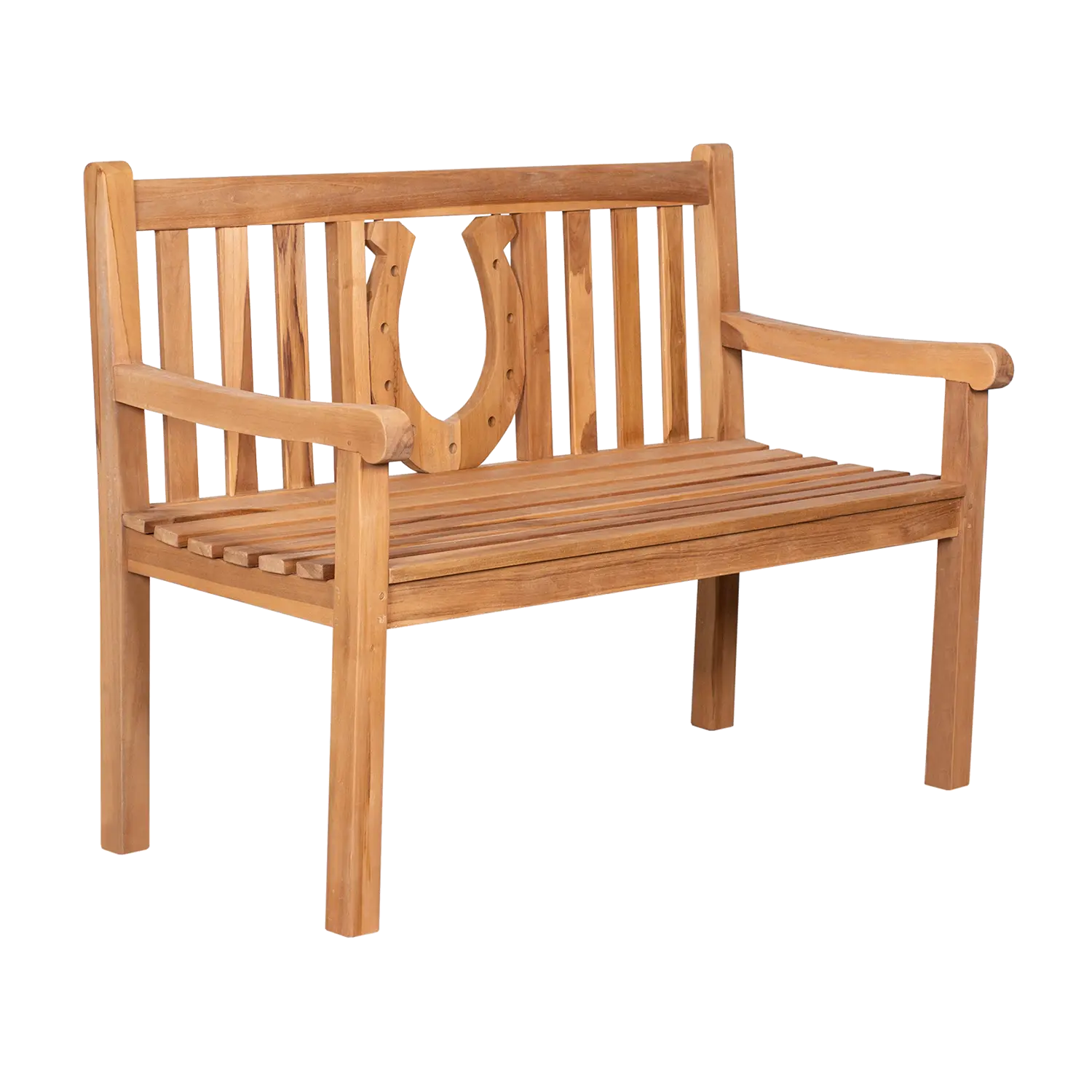 Teak-Gartenbank Hufeisen mit Armlehnen, Frontalansicht