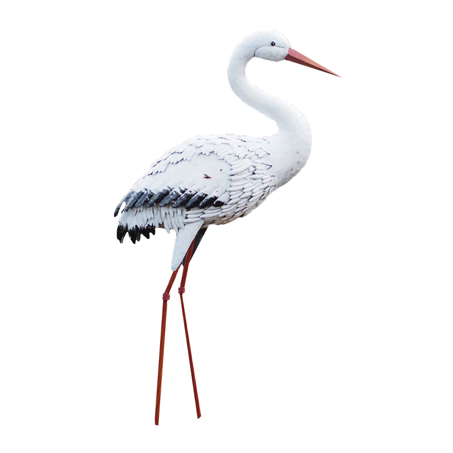 Die Gartenfigur "Storch" ist ein charmanter Metallvogel, der sich perfekt für Ihre Gartendekoration eignet. Er zeigt einen weißen Storch mit langen roten Beinen und einem auf einem Bein stehenden Schnabel. Seine überwiegend weißen Federn mit schwarzen Akzenten machen ihn zu einem idealen Dekorationsstück.