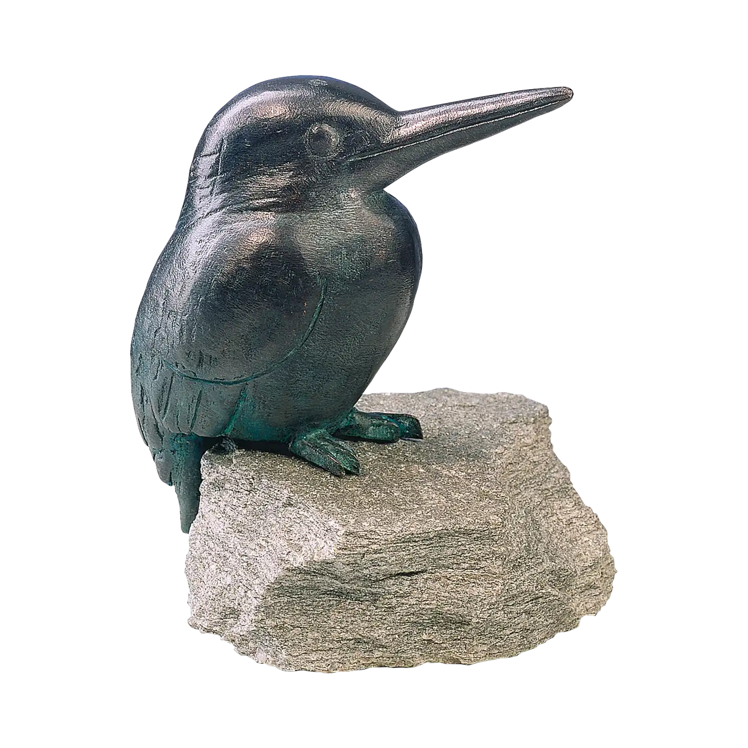 Gartenskulptur Eisvogel Kupfer auf Stein
