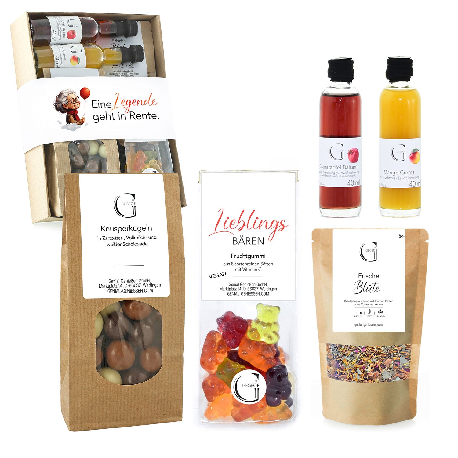 Entdecken Sie das „Geschenk zur Rente Frau“, ein Geschenkset mit feinen Leckereien wie eleganten Flaschen, Gummibärchen, schokoladenüberzogenen Snacks und leuchtenden Trockenblumen. Jedes Paket versprüht Lebensfreude mit raffiniertem Design und ist perfekt für besondere Genussmomente.