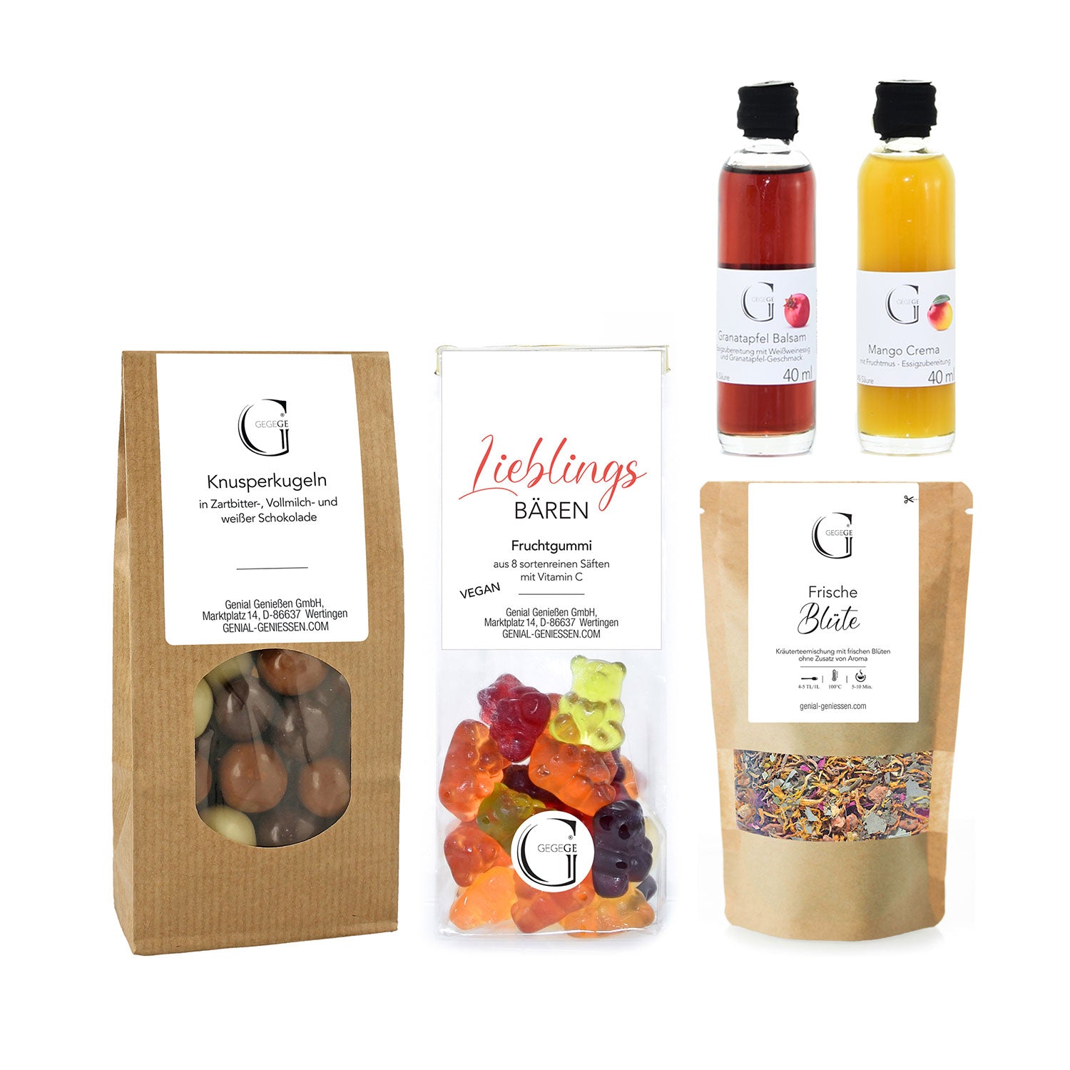 Verwöhnen Sie sich mit dem Set „Geschenk zur Rente Frau“: Gourmet-Nuss-Schokokugeln, leuchtende Gummibärchen, Trockenblumenmischung und zwei Mini-Sirupfläschchen mit Mango. Hübsch verpackt für unvergessliche Genussmomente voller purer Lebensfreude.