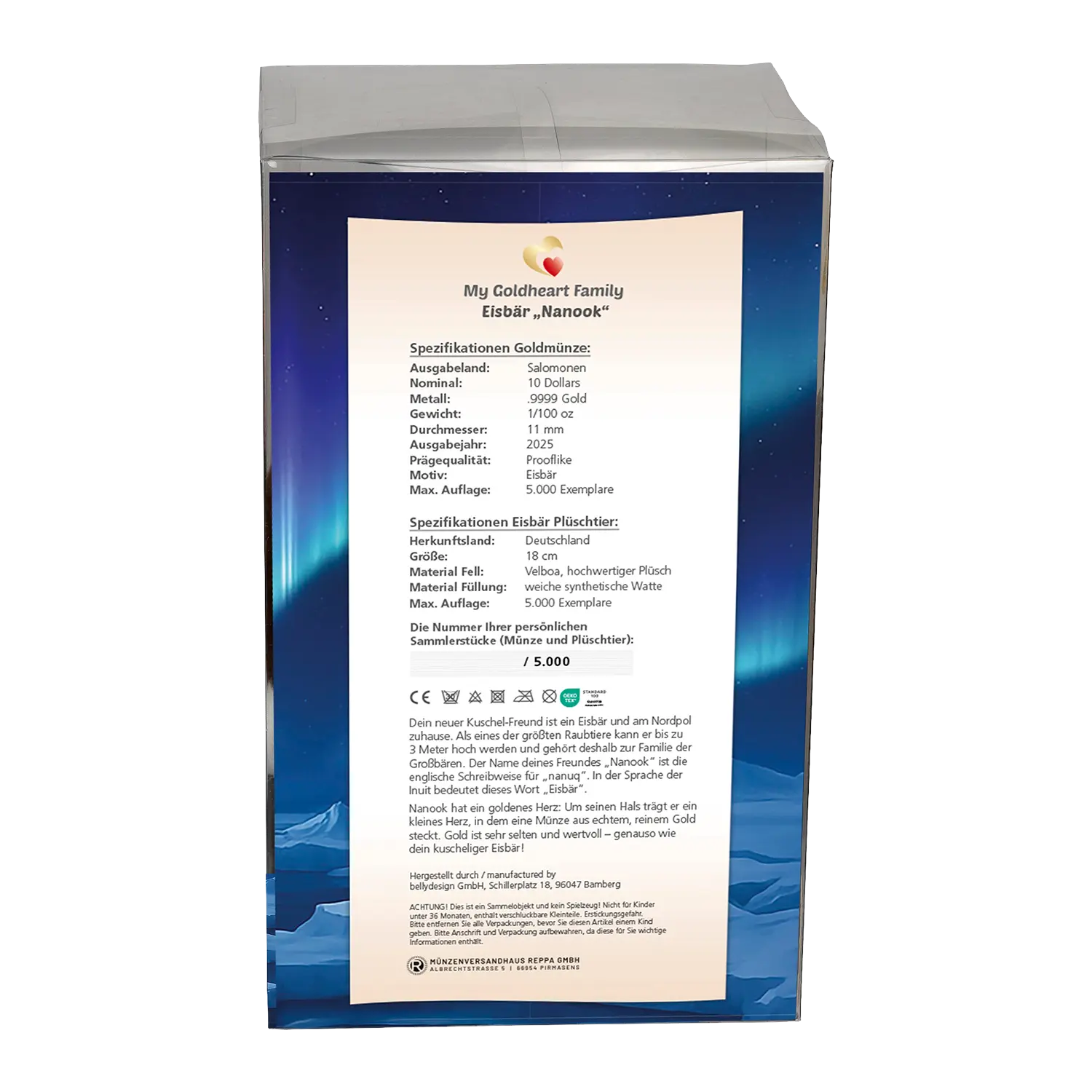 Goldmünze mit Plüsch-Eisbär "Nanook"