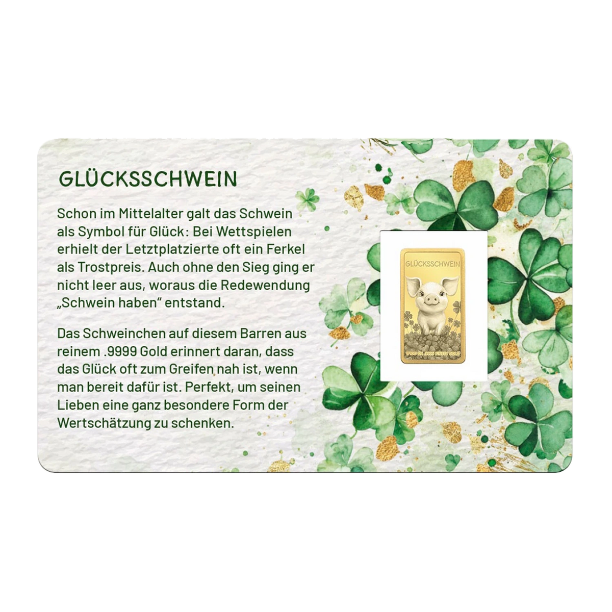 Goldbarren Glücksschwein, Coin Card