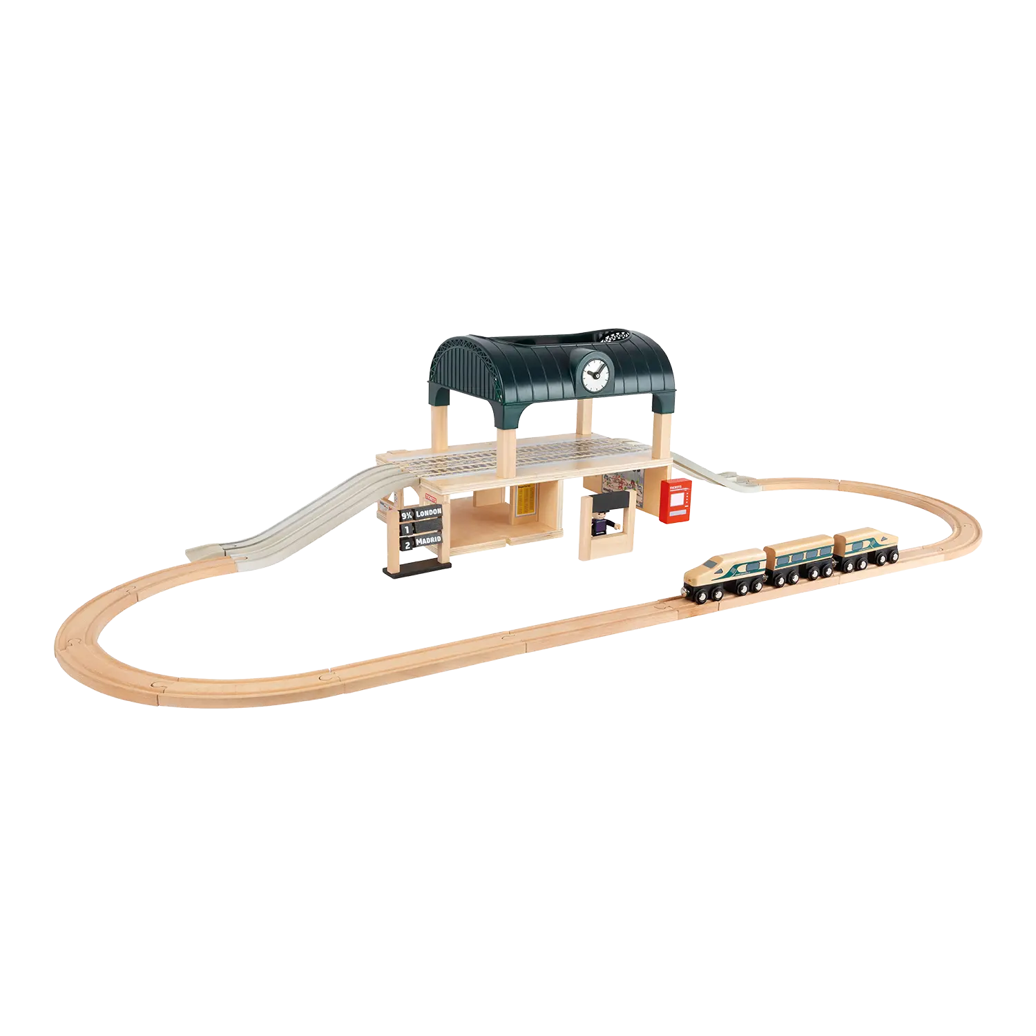 Bahnhof mit Zubehör aus Holz