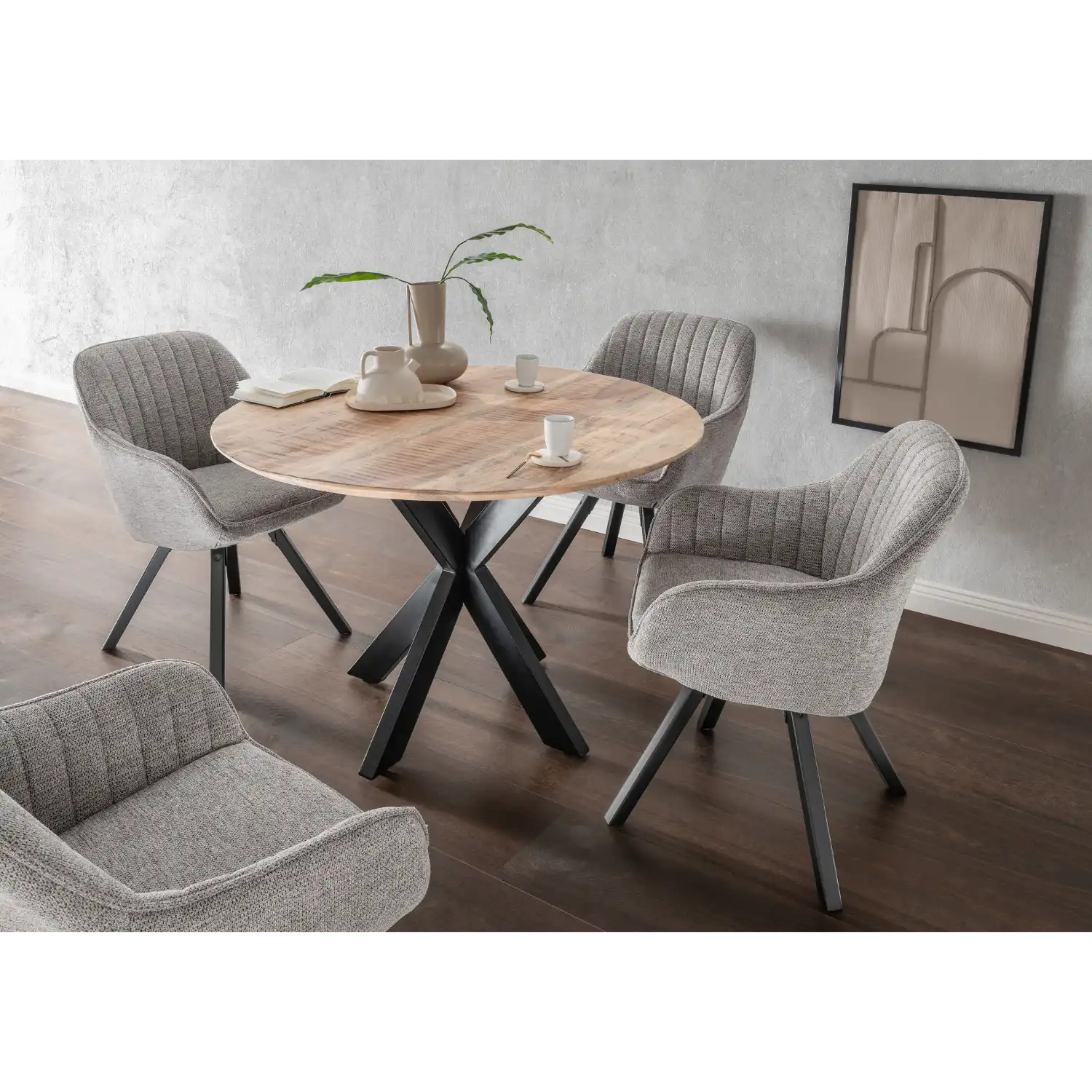 Indoormöbelset Diningsessel Matera mouse grey & Tisch Avola Gestell Cross