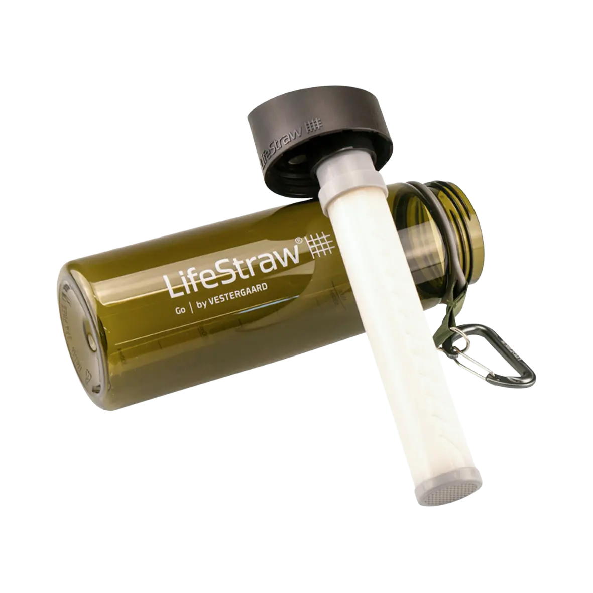 Die olivgrüne LifeStraw GO2 Wasserflasche mit 2-Stufen-Filter
