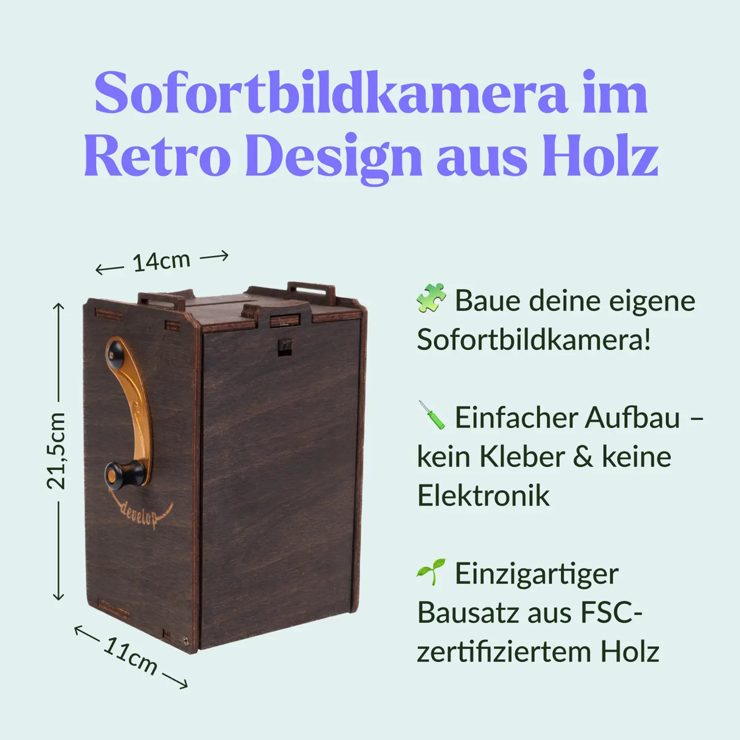 3D-Holzpuzzle, Sofortbildkamera Bausatz, inkl. Fujifilm Instax