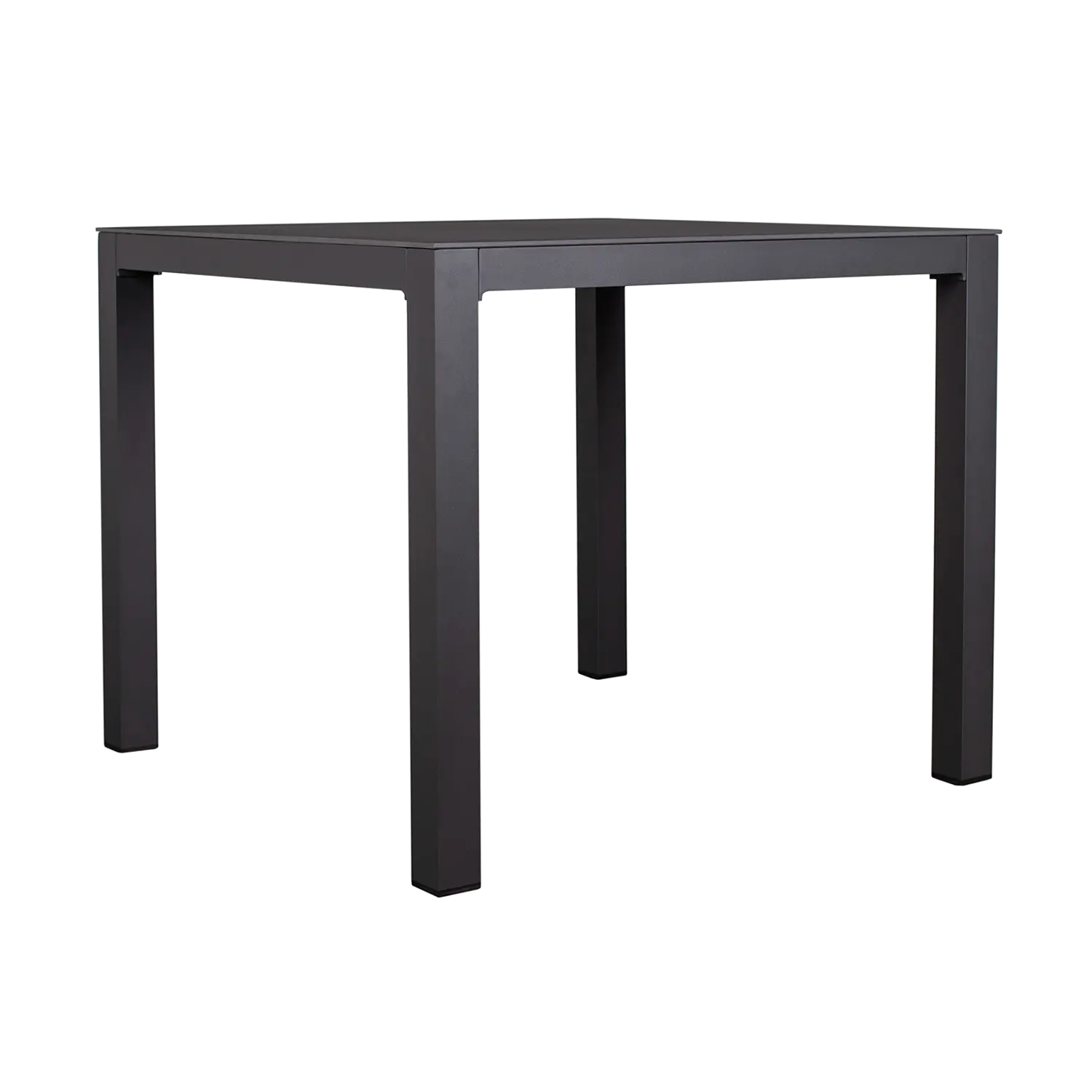 Der Tisch Tarifa ist ein moderner, quadratischer Tisch in Schwarz, ideal für den Außenbereich und besticht durch sein minimalistisches Design. Er ist ein wetterbeständiger Gartentisch mit vier geraden Beinen und einer robusten Aluminium-Keramik-Oberfläche und besticht durch seinen eleganten, modernen Stil.