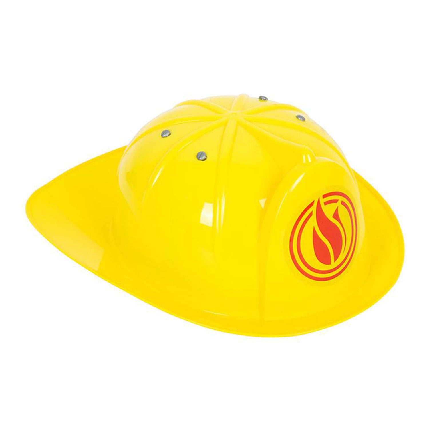 Der Feuerwehrrucksack für Kinder ist eine unverzichtbare Feuerwehrausrüstung und verfügt über einen gelben Feuerwehrhelm mit rotem Flammenemblem, breiter Krempe und dekorativen erhabenen Linien.