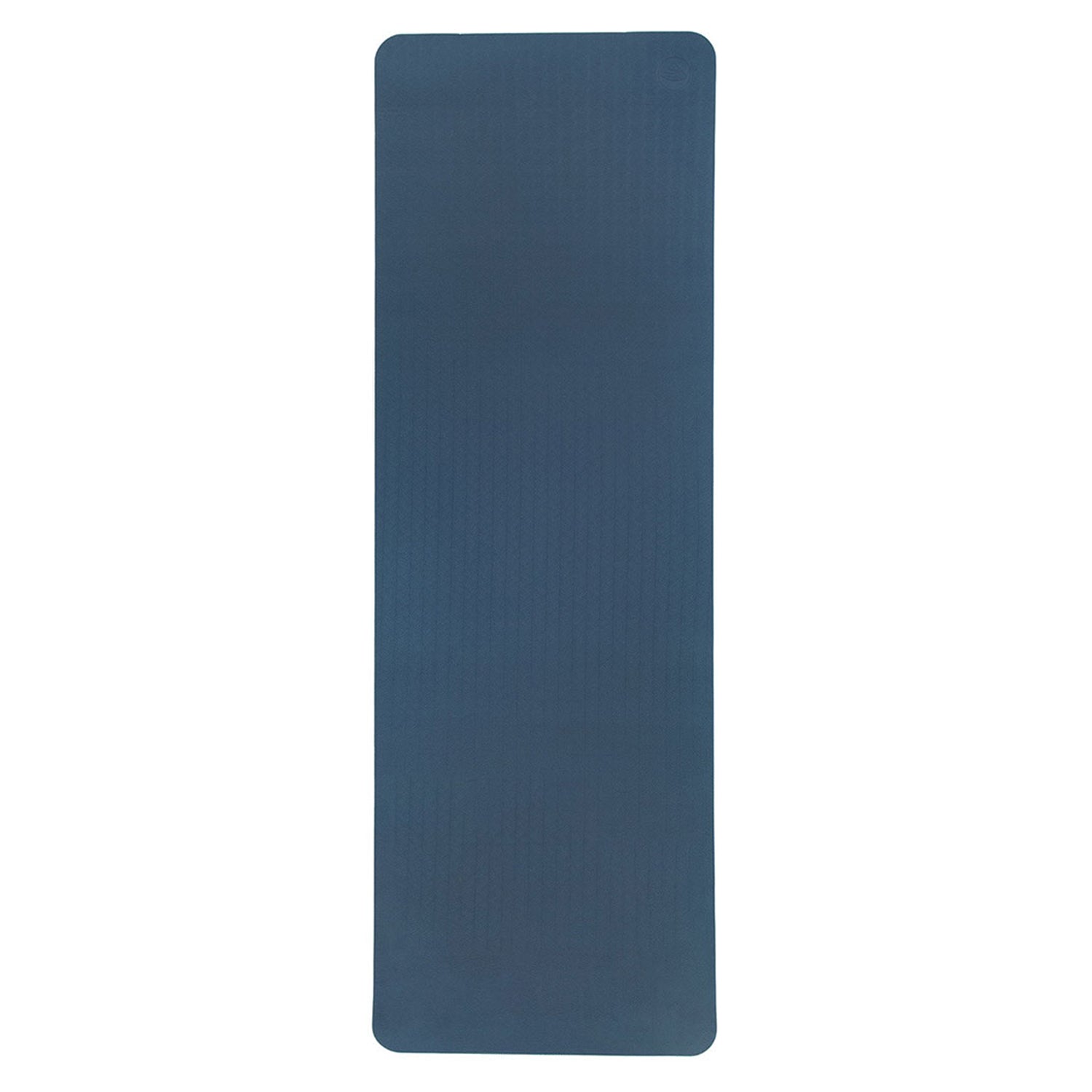 Die Yogamatte LOTUS PRO, eine umweltfreundliche blaue TPE-Matte, ist von oben zu sehen. Ihr schlichtes Design zeigt eine rechteckige Form mit abgerundeten Ecken und einer glatten Textur.