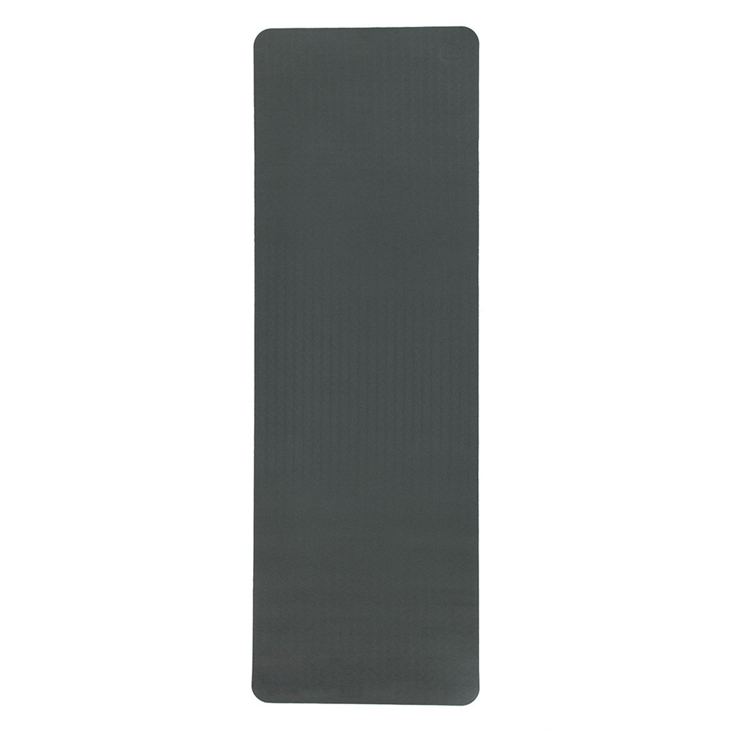 Die Yogamatte LOTUS PRO ist eine lange, rechteckige, dunkelgraue Matte aus TPE mit abgerundeten Ecken. Sie hat eine glatte, aber leicht strukturierte Oberfläche, perfekt für Übungen oder Meditation.