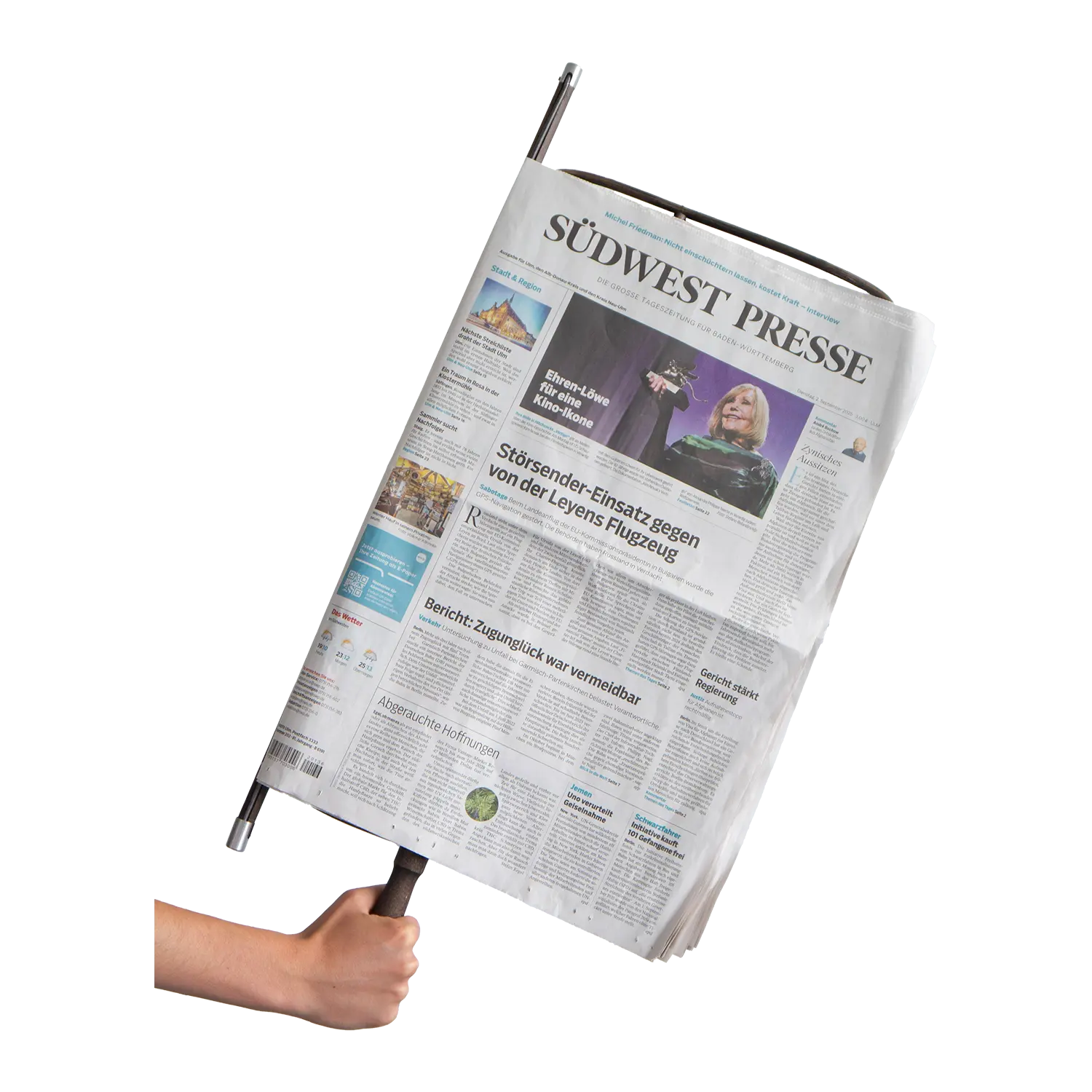 Zeitungshalter mit Zeitung