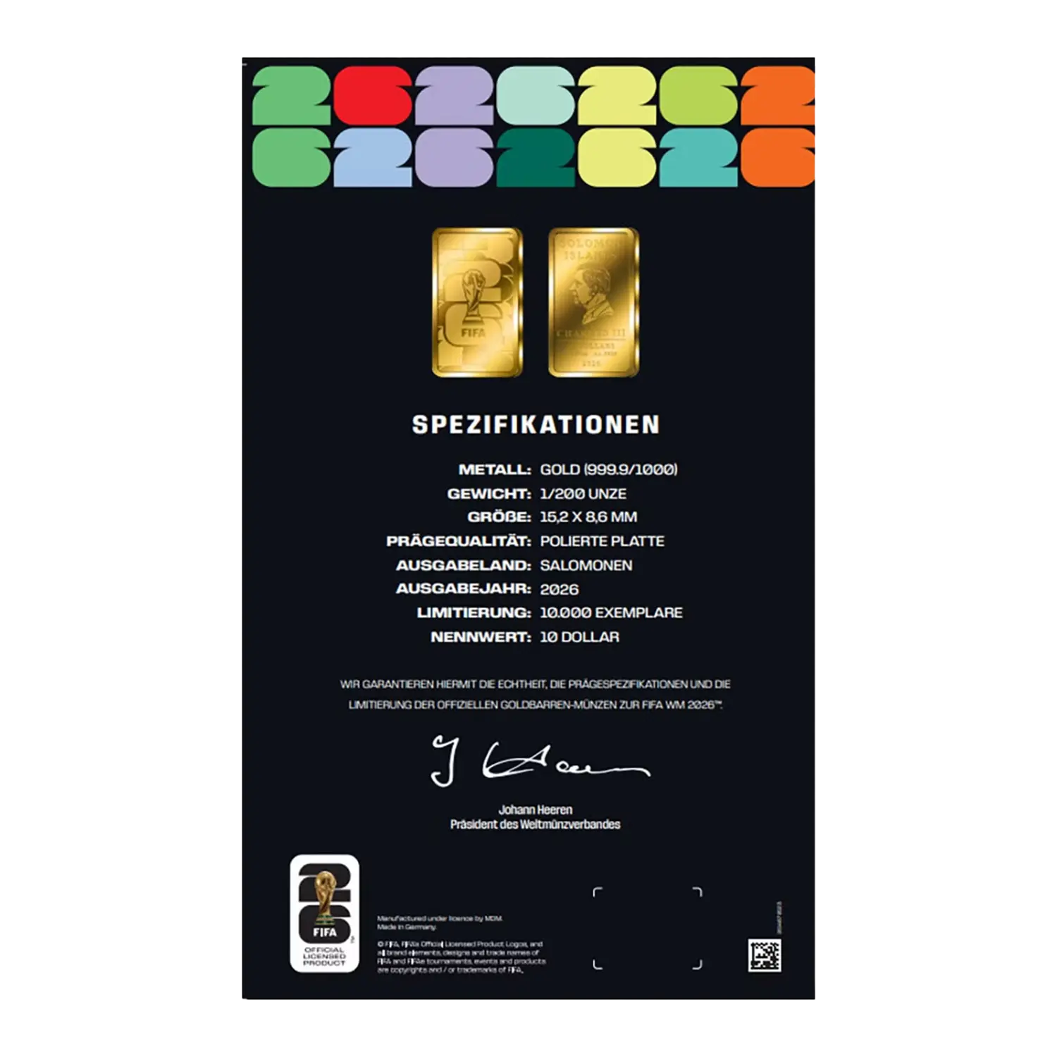 Goldbarren FIFA Fußball-WM 2026 Geschenk