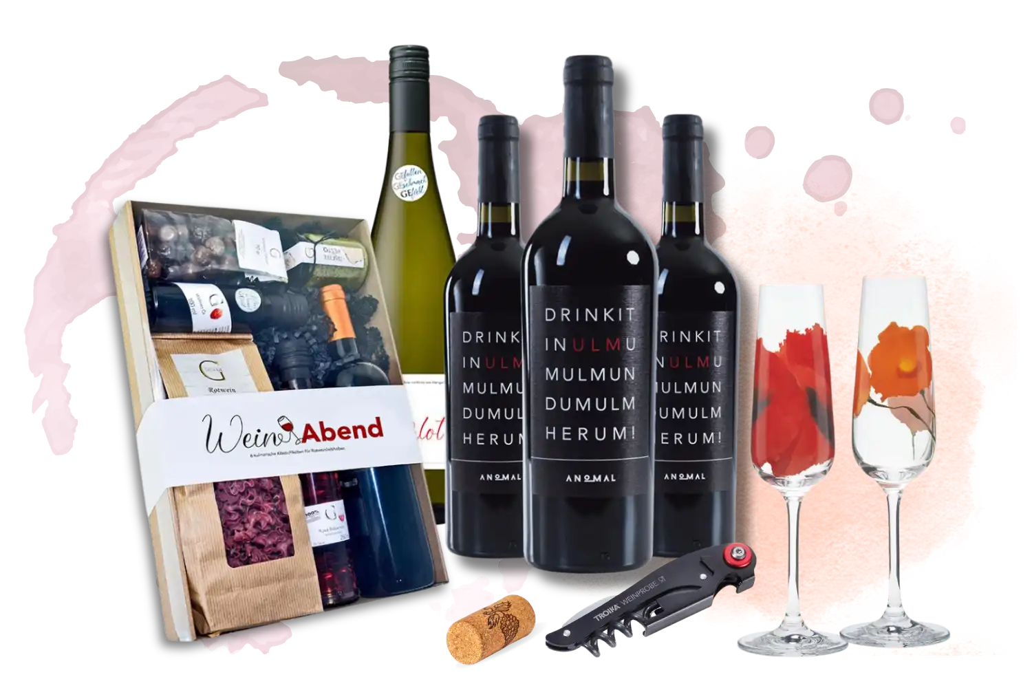 Geschenke für Weinliebhaber wie Weingläser und Geschenksets