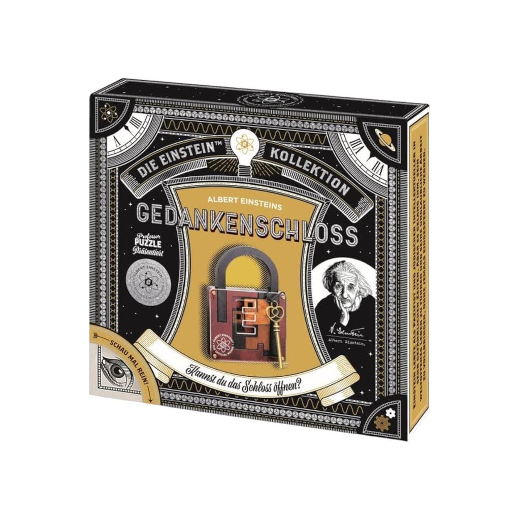 Das faszinierende „Albert Einsteins Gedankenschloss“ aus der „Einstein Kollektion“ fordert Ihren Verstand mit kniffligen Rätseln heraus. Mit einer großen Vorhängeschloss-Grafik und Einsteins Bild weckt das schwarz-gold-weiße Design Geduld und Neugier.