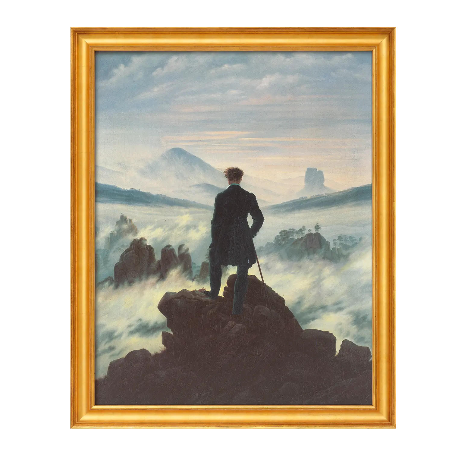 Bild "Der Wanderer über dem Nebelmeer" (1818), gerahmt