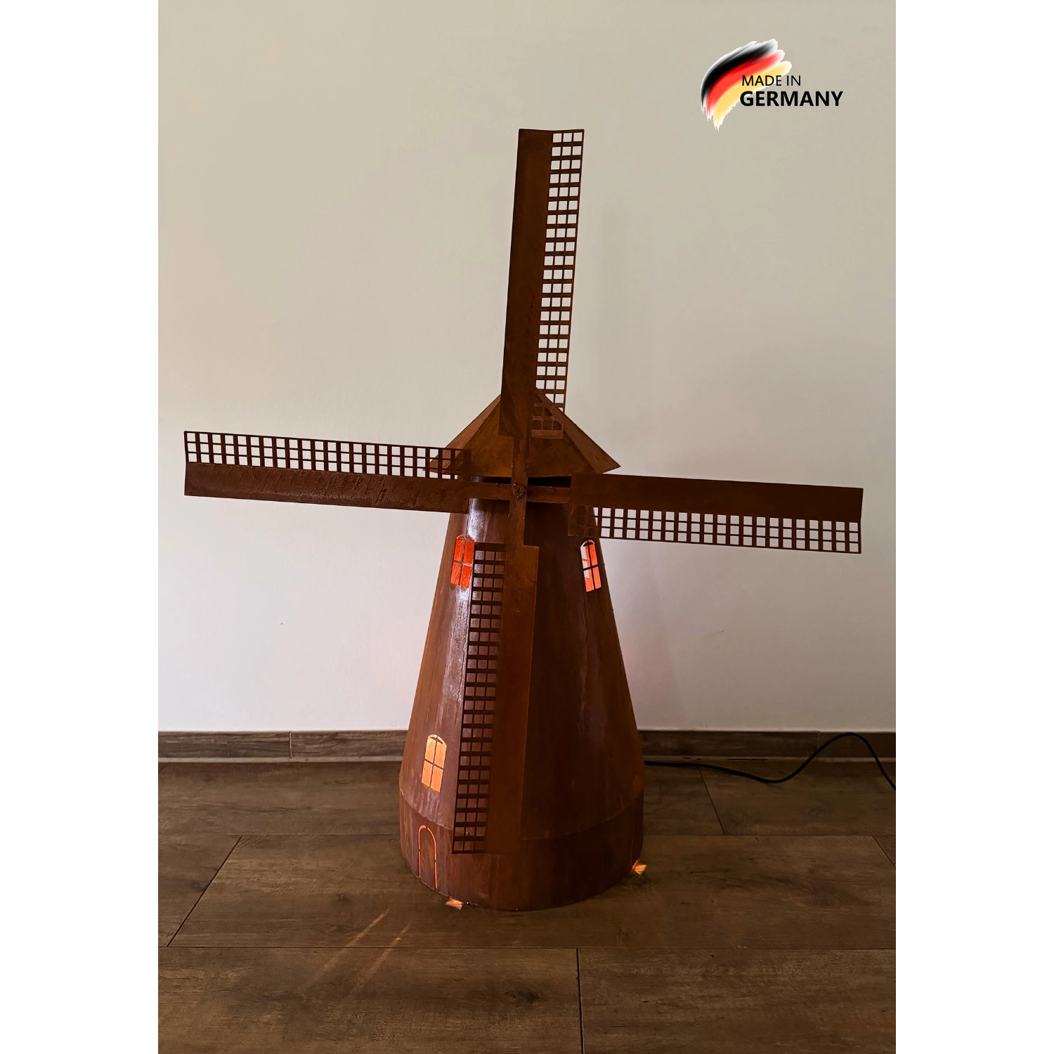 Drehbare Windmühle Edelrost inkl. Beleuchtung