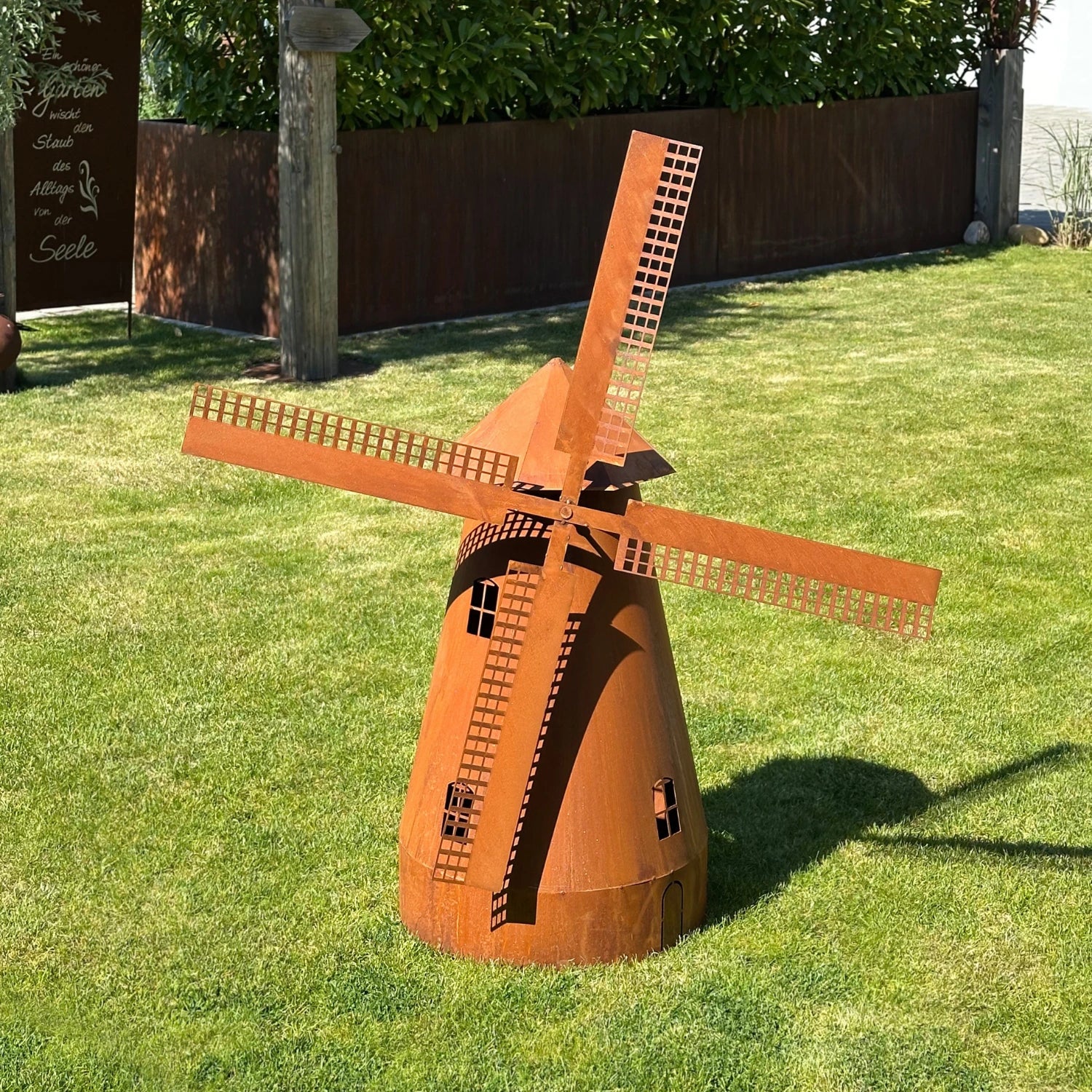 Drehbare Windmühle Edelrost inkl. Beleuchtung