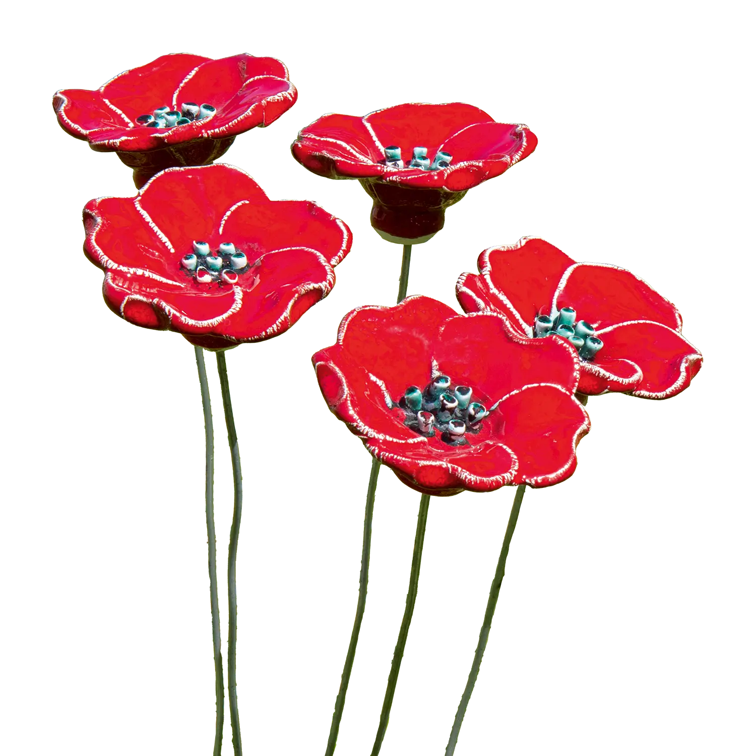 Gartenstecker-Blumenset "Rote Blüten", 5-teilige Keramik