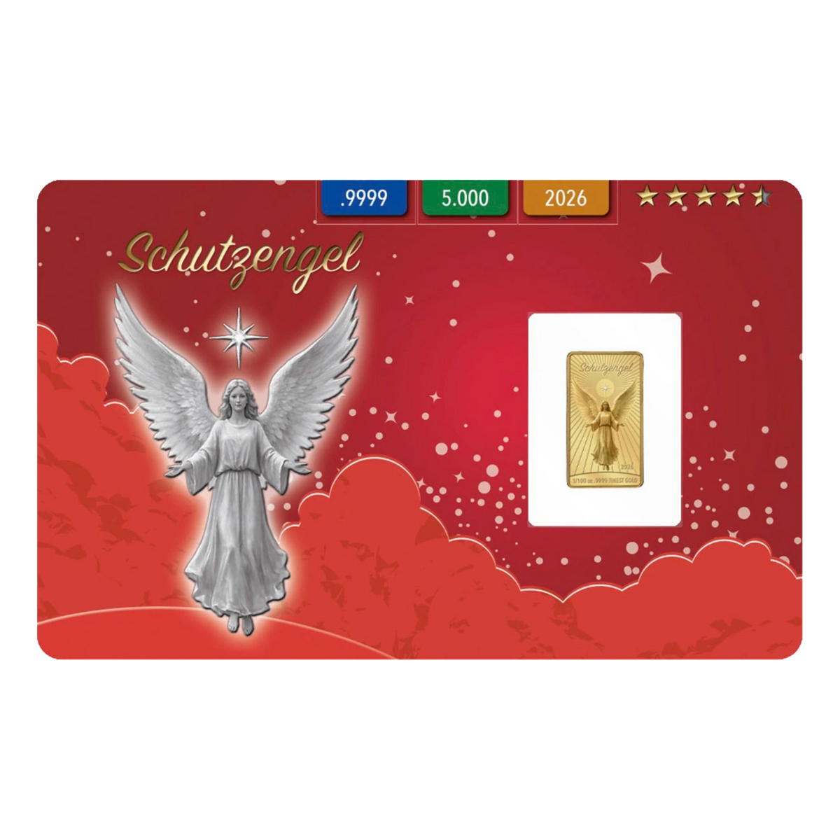 Goldbarren „Schutzengel" in Geschenkkarte mit Schleife