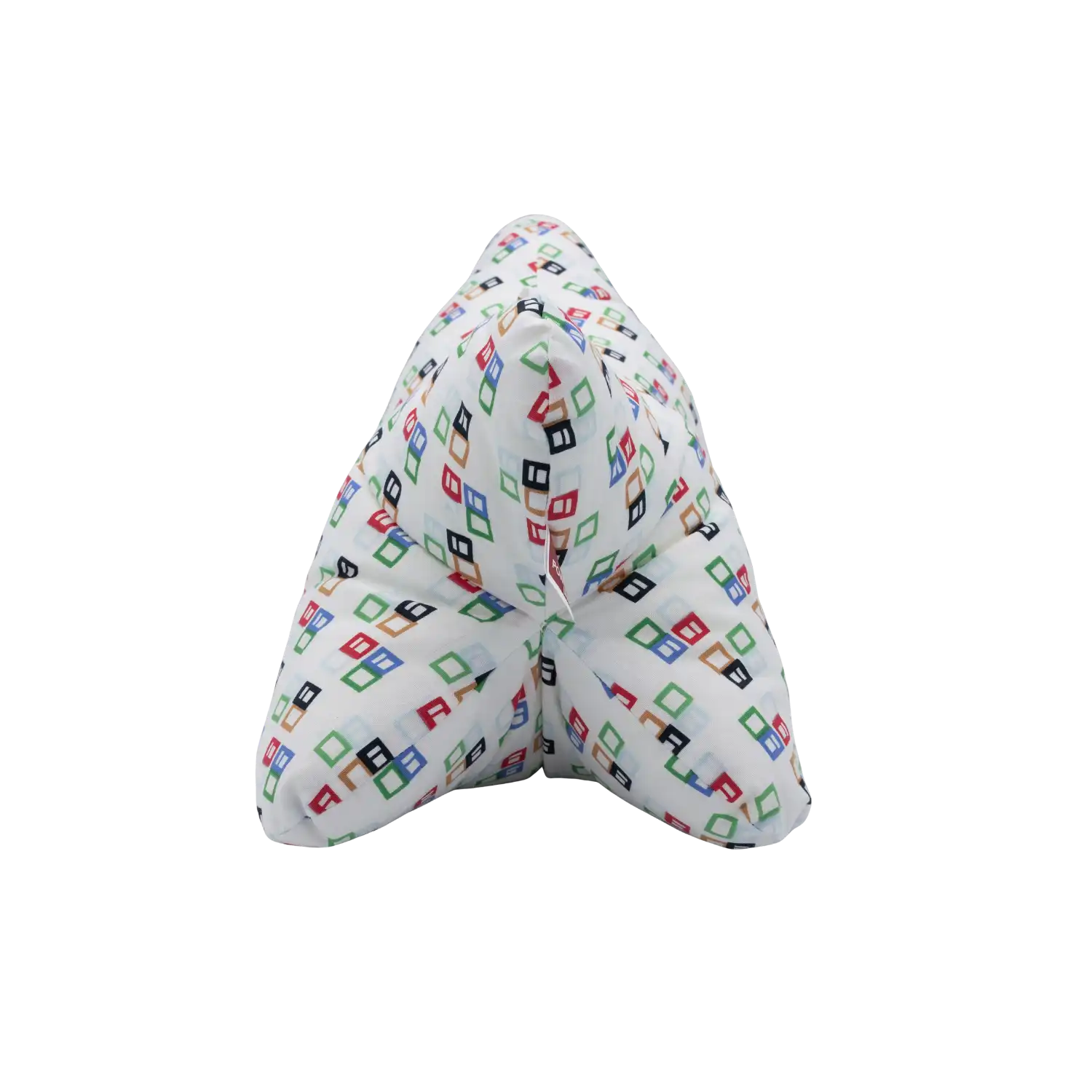 Das Kissen zum Lesen hat ein buntes Muster und ist waschbar