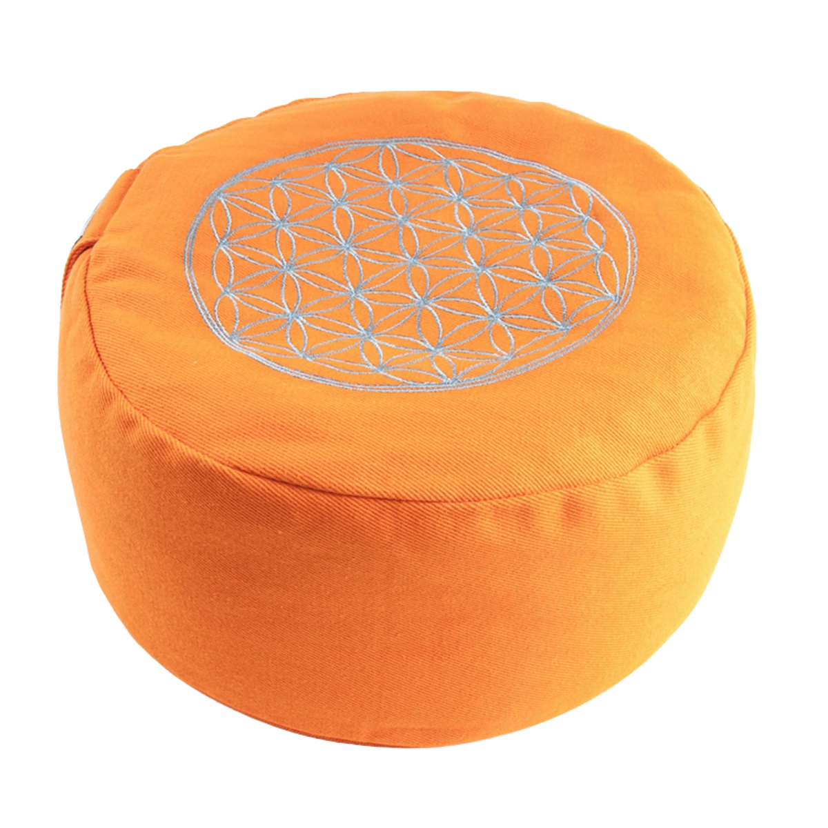 Meditationskissen rund in orange mit der Blume des Lebens