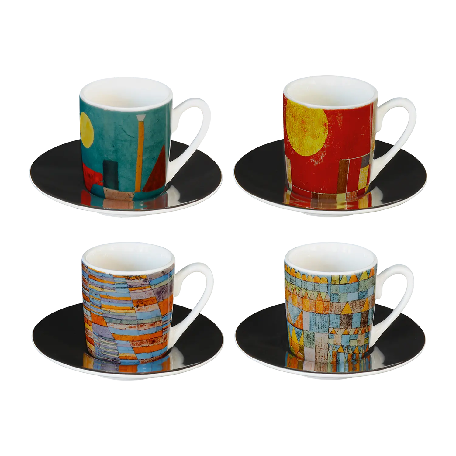 Vier Espresso-Tassen mit Künstlermotiven im Set