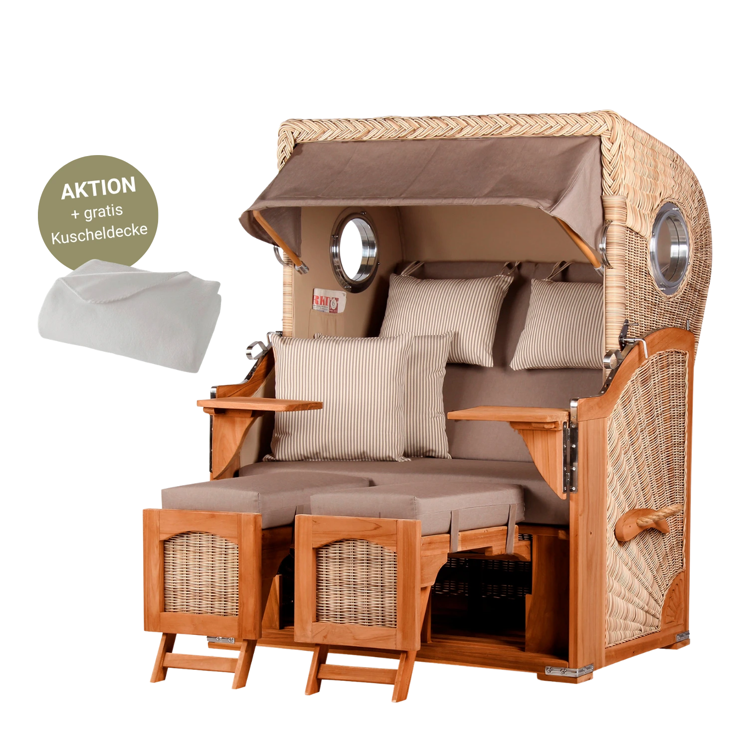 Strandkorb DÜNE, taupe-creme, inkl. gratis Kuscheldecke